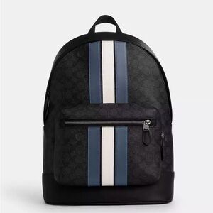 100% Authentic Coach Men's West Backpack with Varsity Stripe
